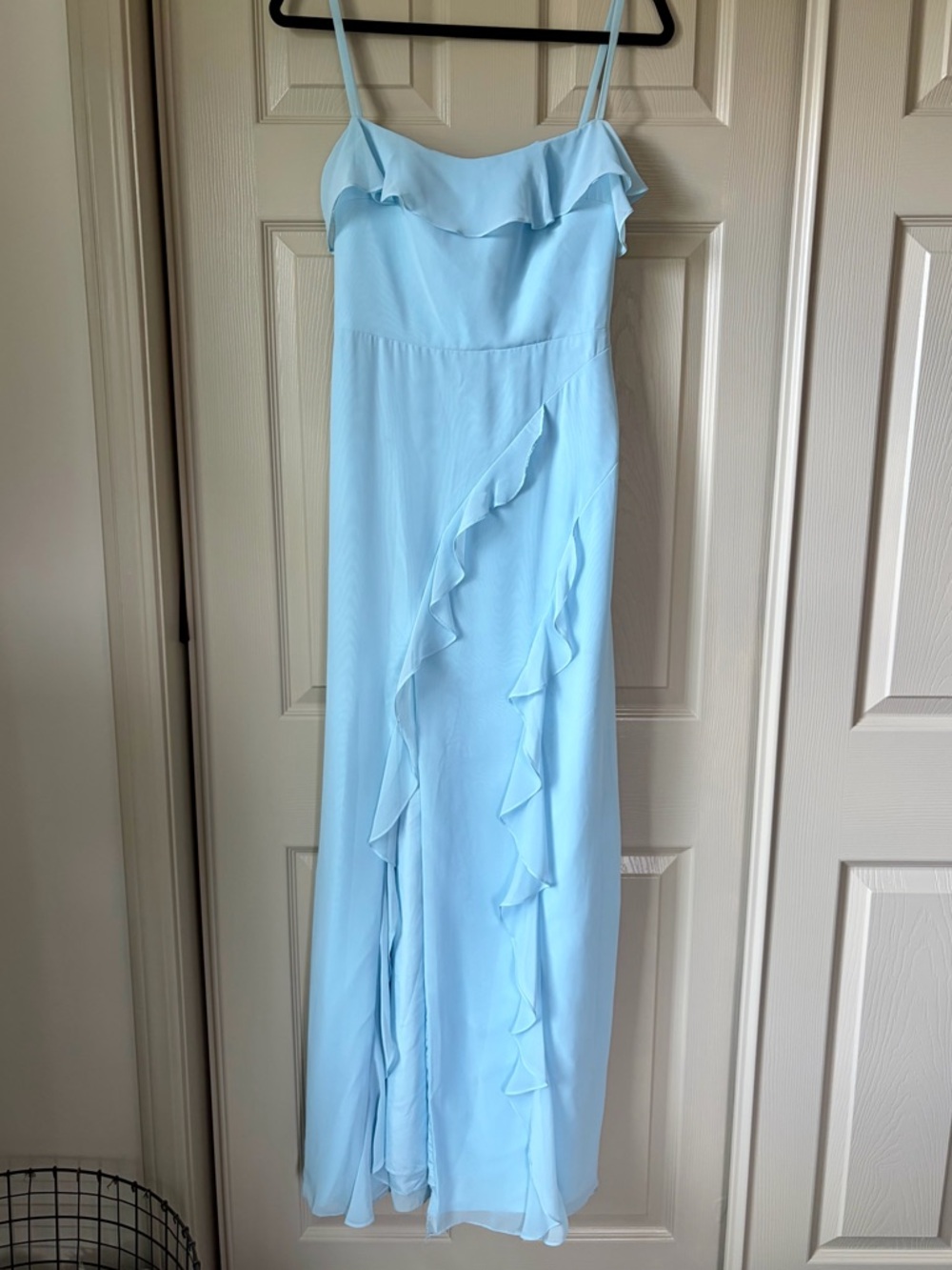 Azazie Light Blue Maxi Dress with Ruffle Detail